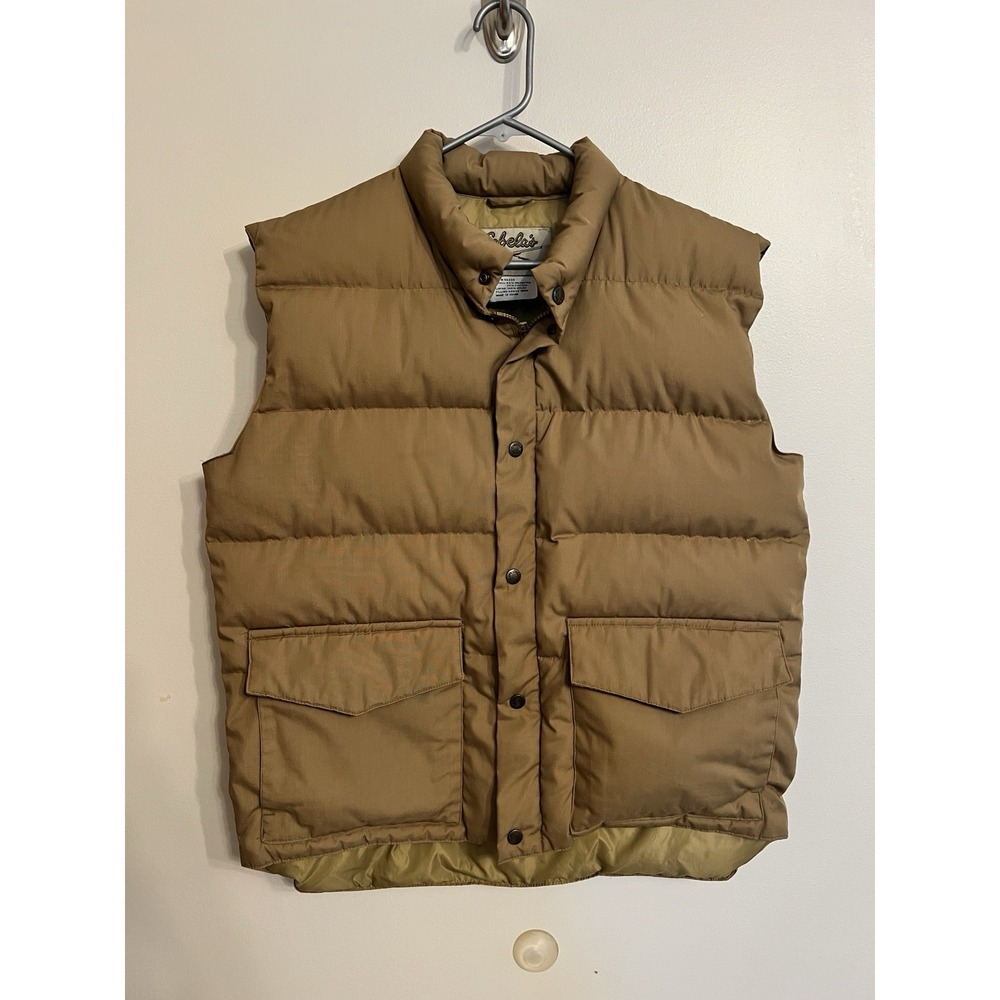 Vintage Cabelas Vest Large Khaki Brown Goose Down Puffer Hunting Outdoor Western
